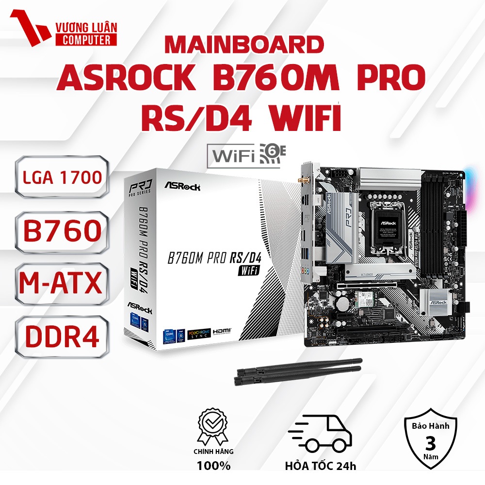 Main Asrock B760M Pro RS/D4 WiFi 6E Bo mạch chủ Chính Hãng