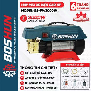 Máy Rửa Xe BOSHUN BS-PW3000W, Công Suất 3000W, Áp lực 160bar - 12 lít/phút - Dây áp lực cao 12m