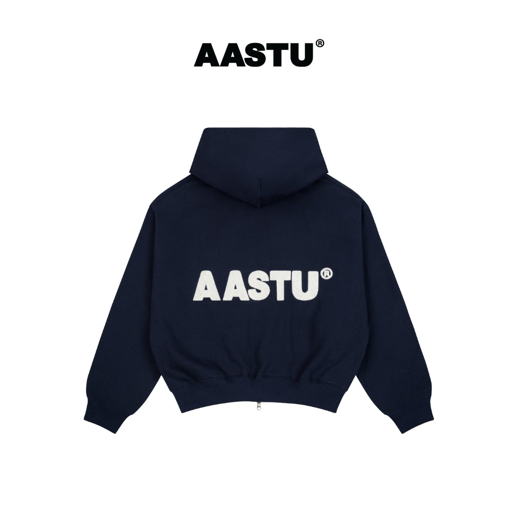 Aa stu - Áo Hoodie Aastu Logo Hoodie Zip Form Boxy Vải Cotton 100% Local Brand Unisex / Navy