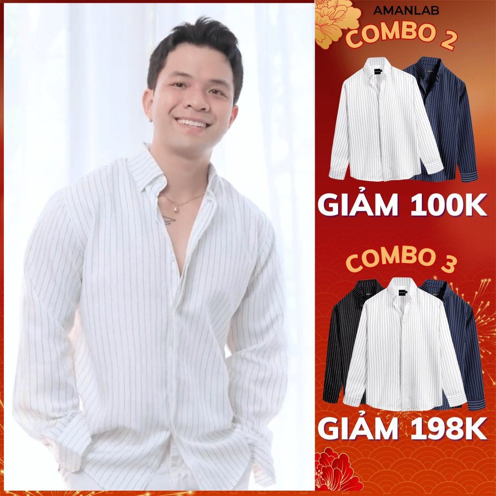 [UPDATE MÀU MỚI] Áo sơ mi dài tay kiểu sọc, vải cotton spandex, form regular Pinstripe Noir  AMANLAB