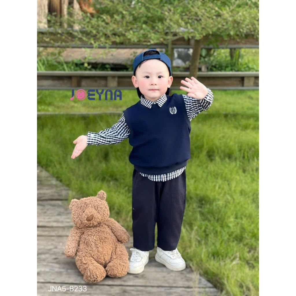 Sét gile kẻ 3 chỉ tiết Joeyna công tử cho bé trai