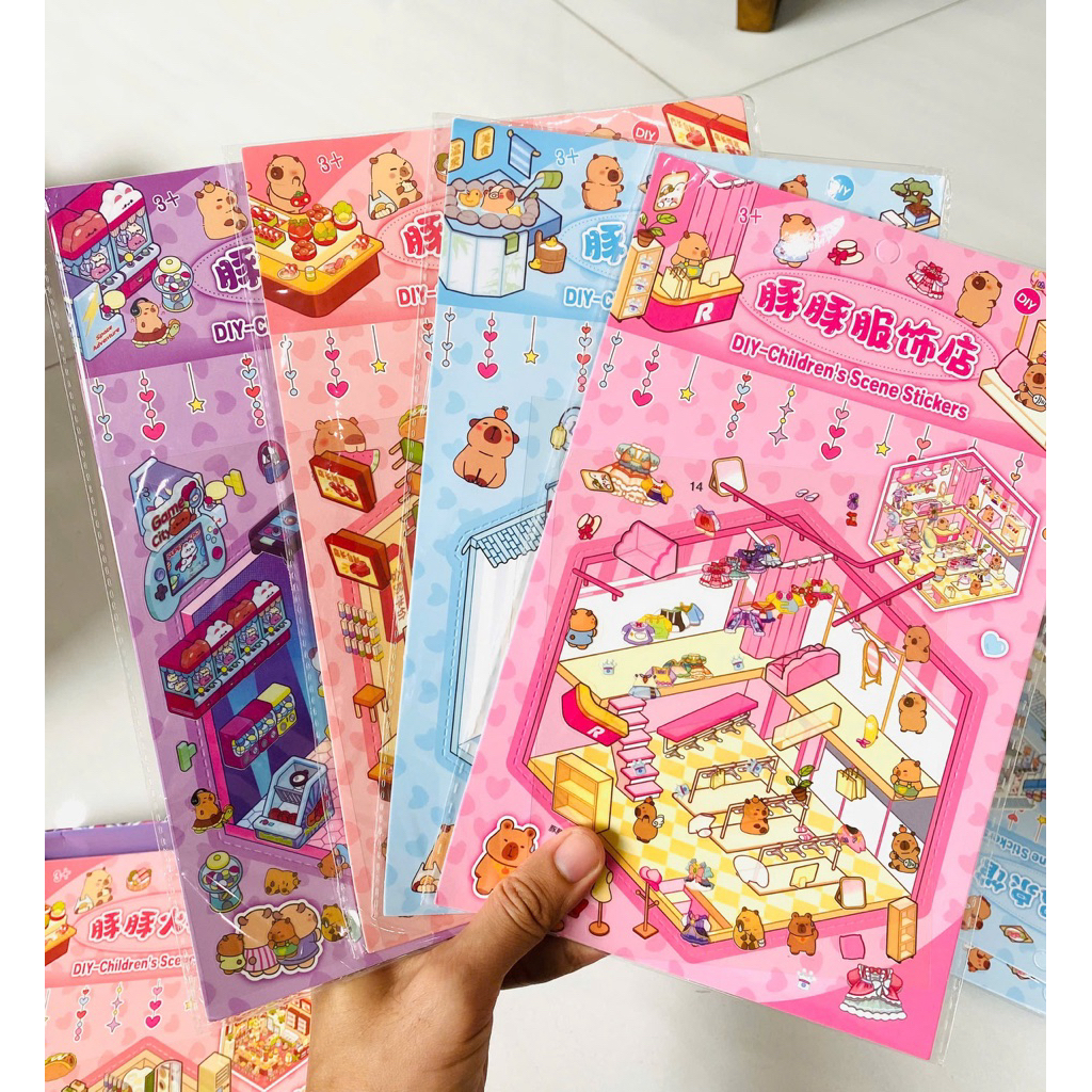 Set 2 tấm Scene Sticker 3D 1T, hình dán cảnh quan Scene, trang trí phong cách Hàn Quốc, giảm stress