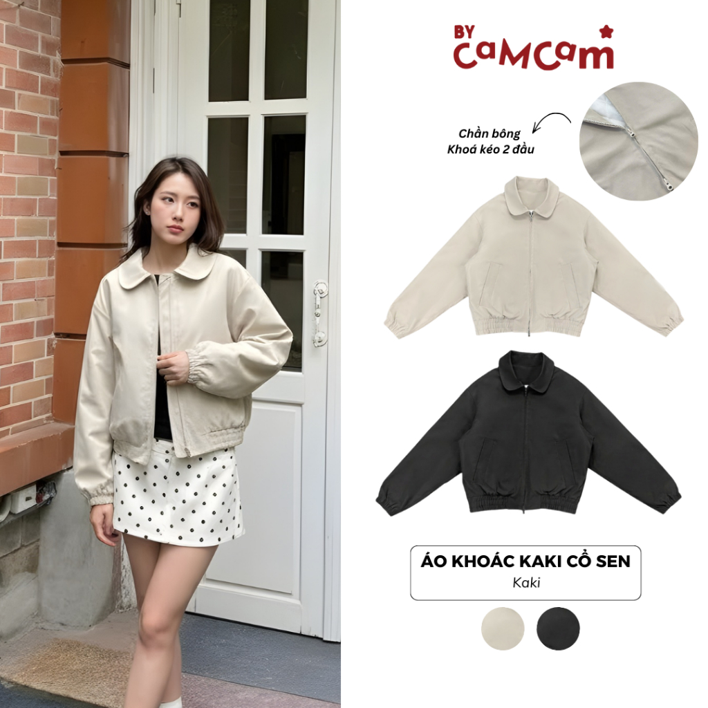 Áo Khoác Kaki Chần Bông Cổ Sen 𝑩𝒚𝒄𝒂𝒎𝒄𝒂𝒎 Áo Khoác Unisex Nam Nữ Phong Cách Năng Động Tối Giản AKHD480