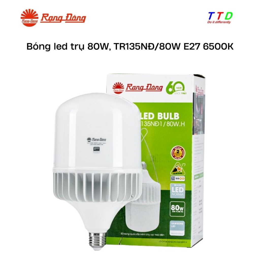 (DEAL MỞ BÁN)Bóng led trụ RẠNG ĐÔNG 80W, TR135NĐ/80W E27 6500K