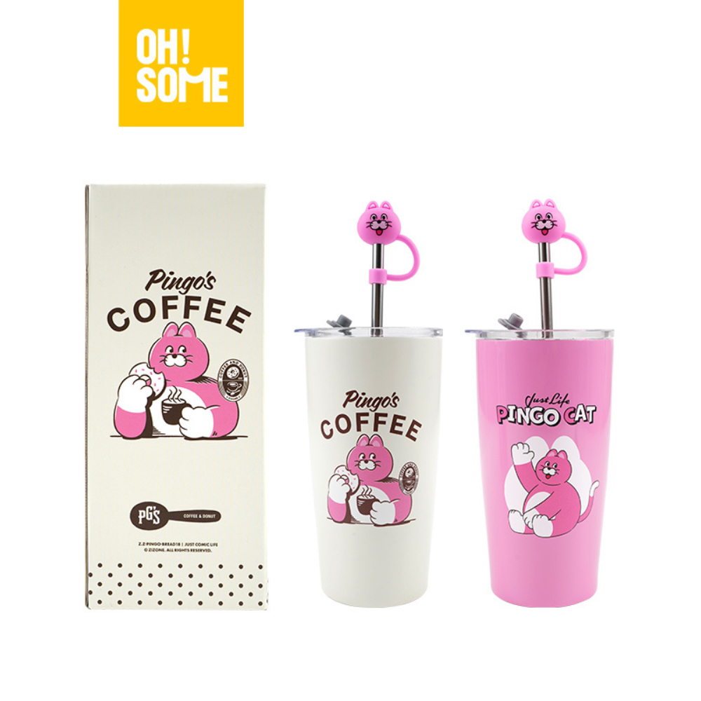 【OHSOME x Zizone】- Bình ly giữ nhiệt Pingo 580ml inox 304, kèm ống hút, nắp đậy và nút chống tràn