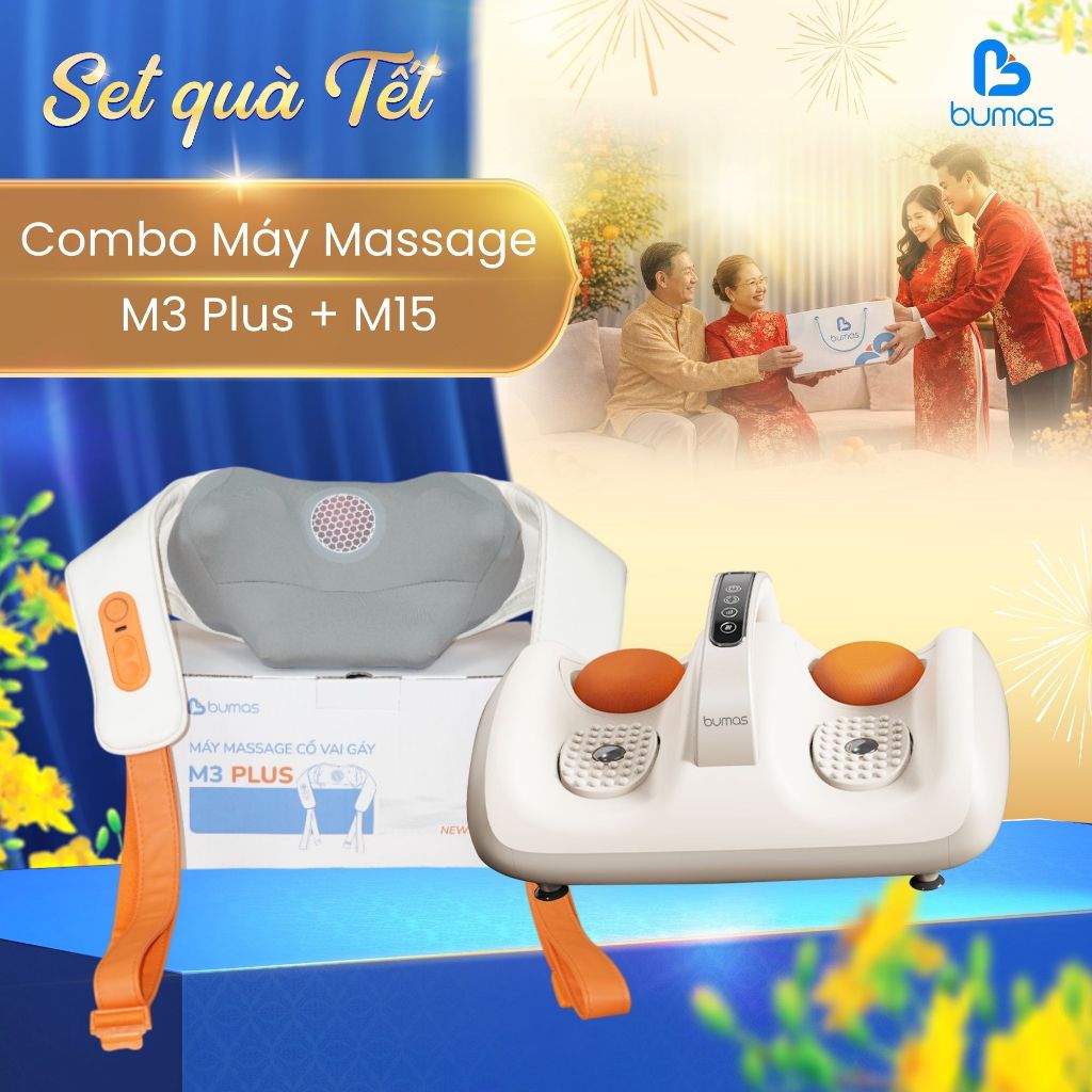 Set Quà Tết Combo Máy Massage Cổ Vai Gáy BUMAS M3 PLUS + Máy Massage Bàn Chân BUMAS M15