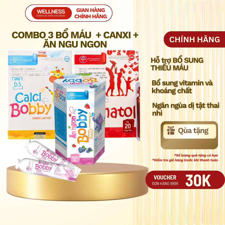 Combo 3 chiều cao toàn diện canxi Siro Bobby Kid TW Hanopharco, ăn ngủ ngon, bổ máu, 3 hộp