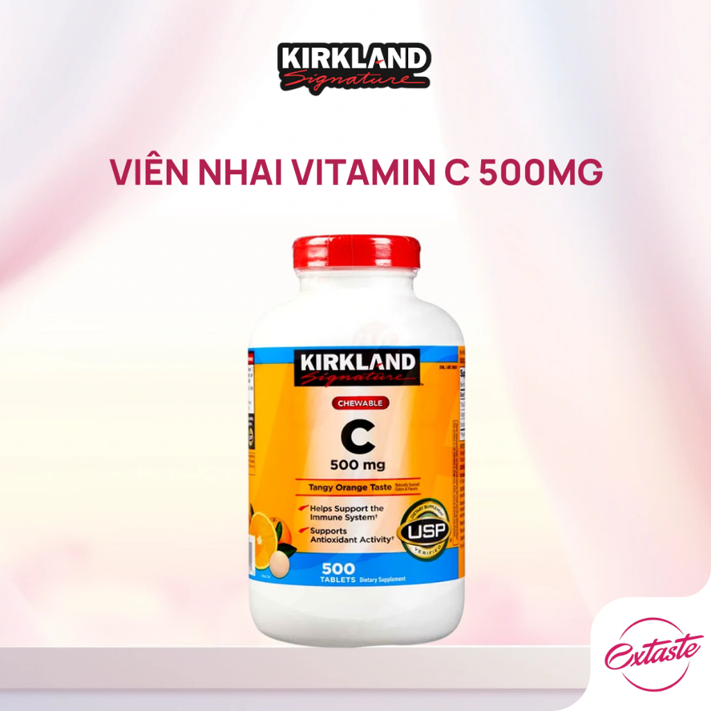 Viên nhai Vitamin C Kirkland Signature 500mg hỗ trợ làm đẹp da, tăng đề kháng 500 viên