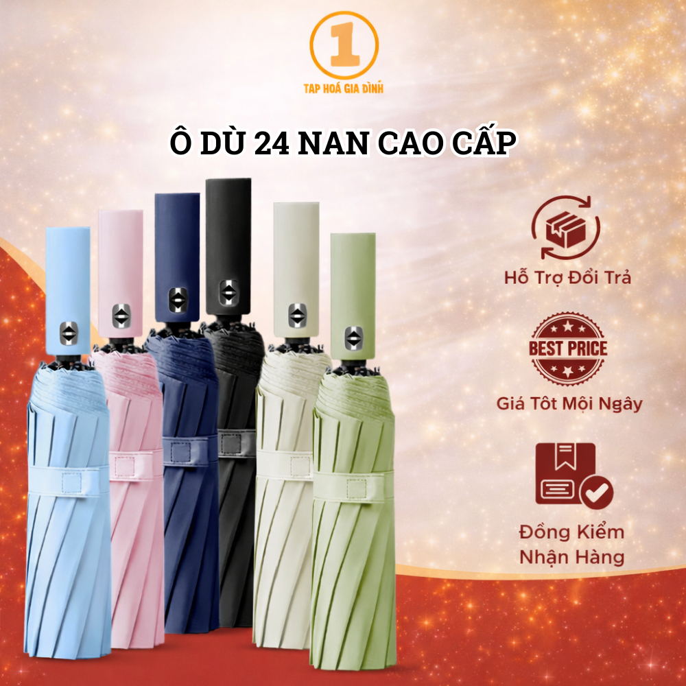 Dù Tự Động Chống Nắng Che Mưa Tốt 24 Nan Vải Polyester Chống Thấm Gấp Gọn Đa Năng Tiện Lợi