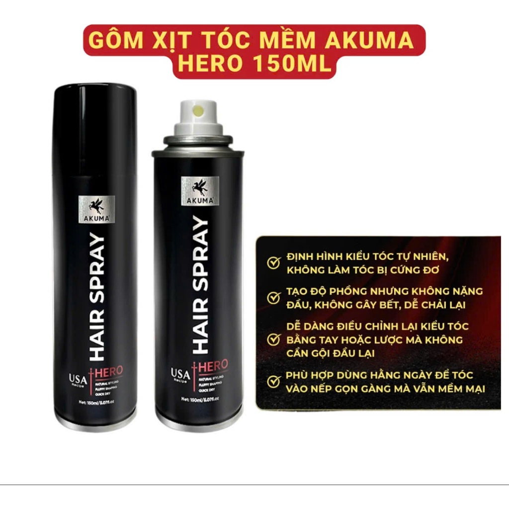[ Siêu Sale] Gôm Xịt Tóc Mềm AKUMA HERO 150ml