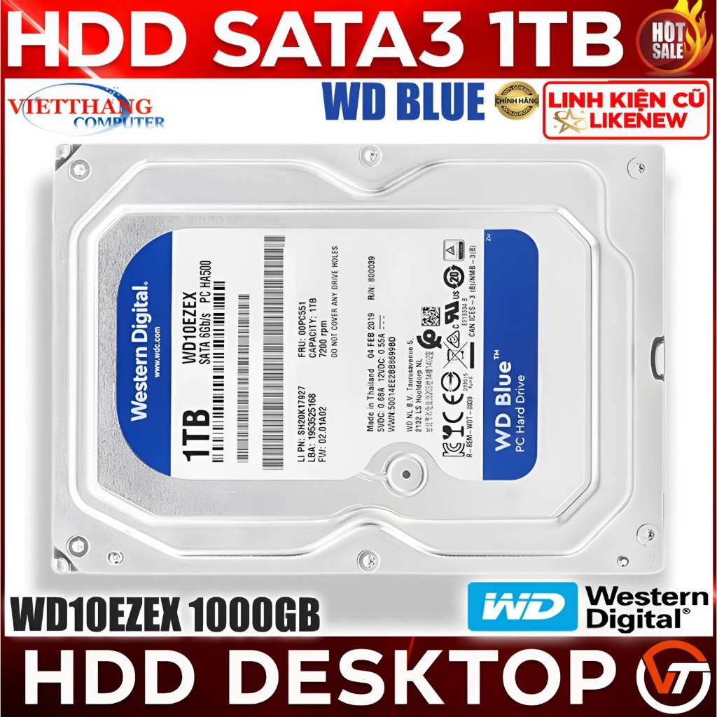 Ổ Cứng HDD 1TB Western Blue WD10EZEX 1000GB 3.5" HDD cũ đã qua sử dụng đẹp LikeNew ( Cũ - 2nd )