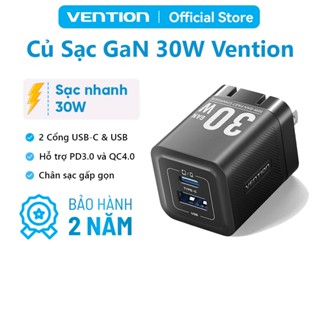 Củ Sạc Nhanh 30W GaN Vention, Tích Hợp 2 Cổng USB và Type C, Hỗ Trợ PD QC  Dành Cho  Phone, SamSung, Xiaomi