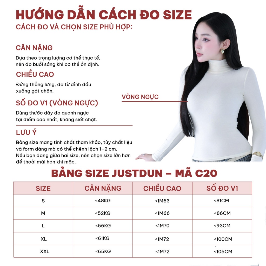Áo Thun Ôm Body Giữ Nhiệt Cổ Cao 8 Phân, Tay Dài JUSTDUN C20 – Chất Cotton Dày Dặn, Tôn Dáng | BigBuy360 - bigbuy360.vn