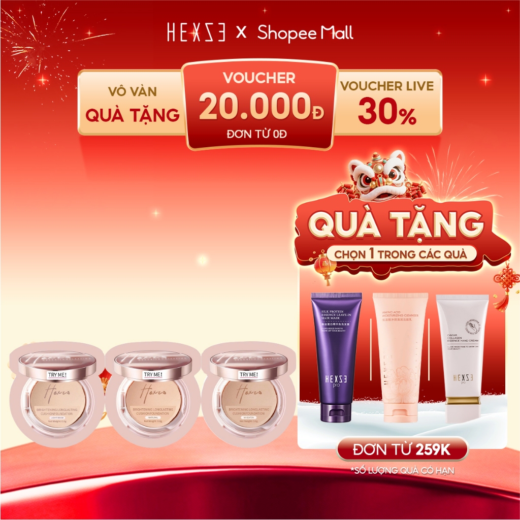 MẪU DÙNG THỬ 3 GÓI cushion cấp ẩm kiềm dầu lâu trôi HEXZE