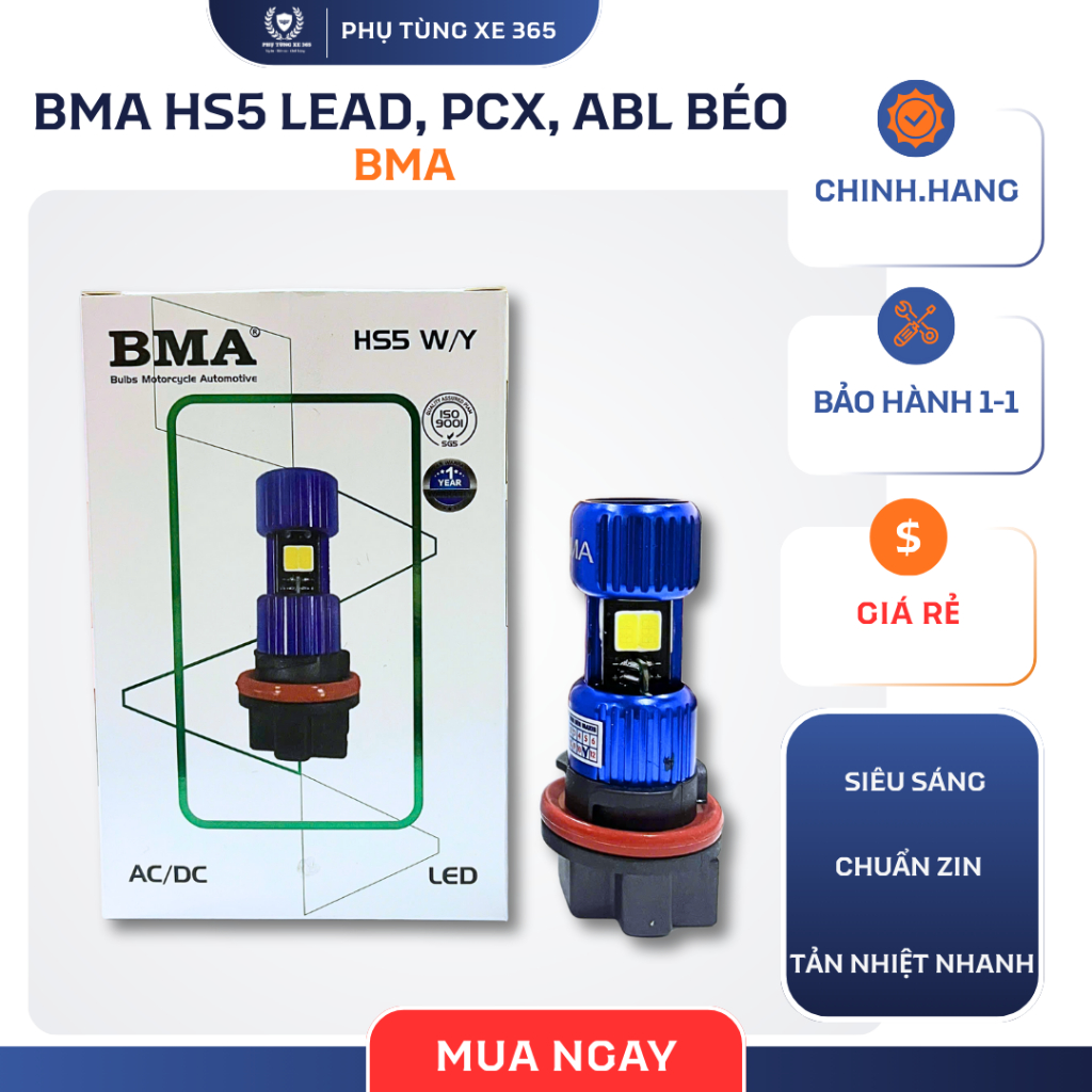 BÓNG ĐÈN PHA LED BMA HS5 SIÊU SÁNG - ĐÈN PHA Airblade 2011 (AB 2011 MẬP), PCX 2011, Lead 2011 và các