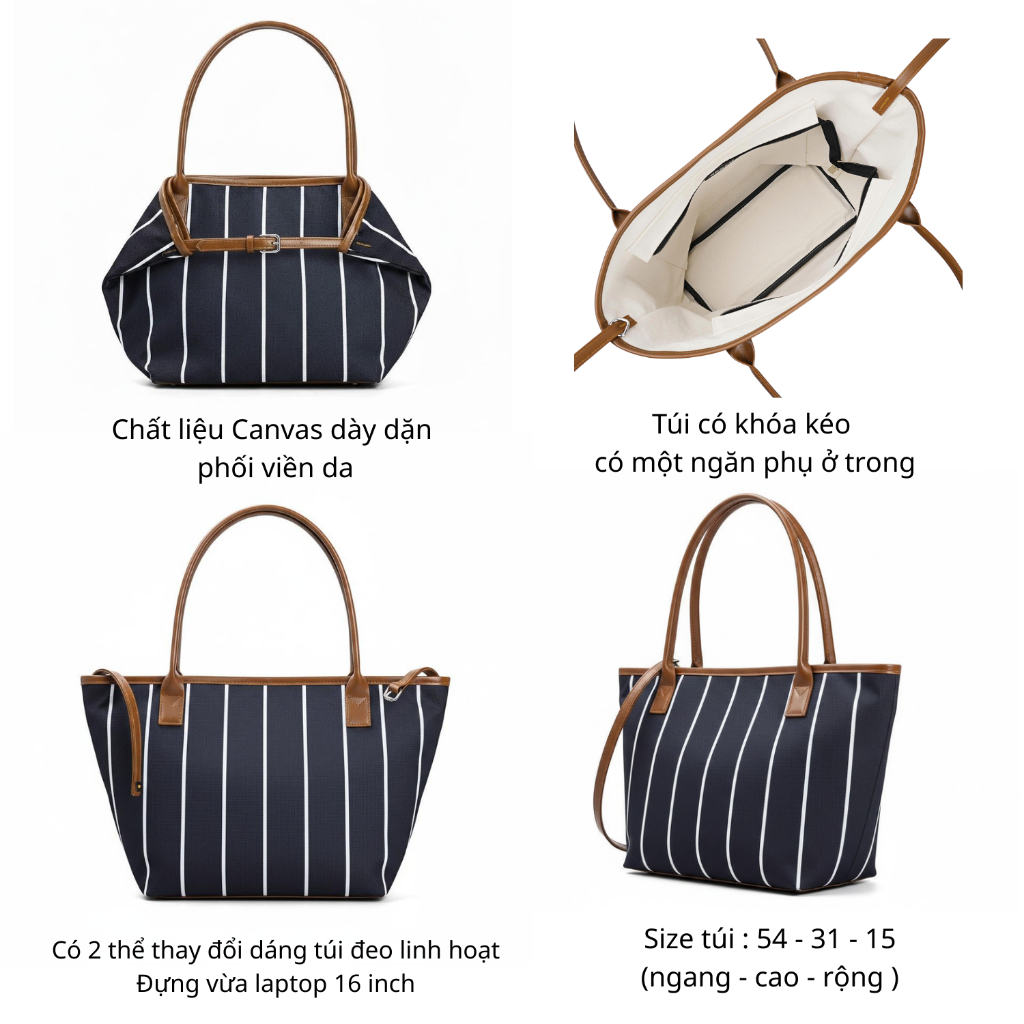 Túi Tote 98stu Local Brand Chính Hãng Fold Tote Vải Canvas Phối Da Unisex Size 16 inch | BigBuy360 - bigbuy360.vn