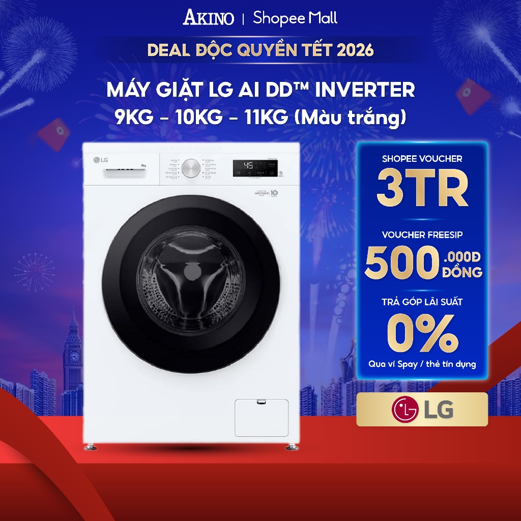 FB1209S6W1 | FX1411N5W | FX1411N5W - Máy giặt Lồng Ngang LG AI DD™ Inverter  9kg FB1209S6W1 - Hàng C