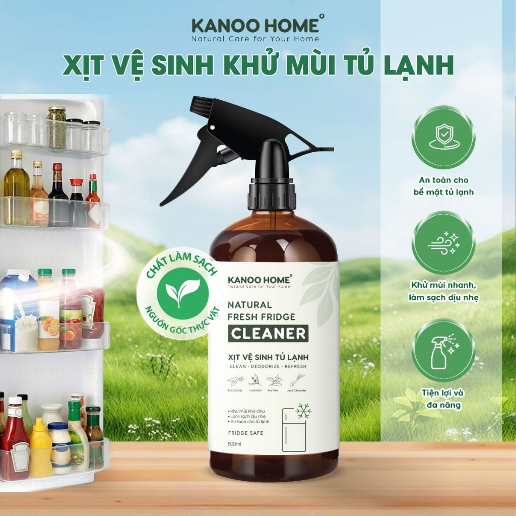 Xịt vệ sinh tủ lạnh đa năng Kanoo Home - Làm sạch, khử mùi, thảo mộc nhẹ nhàng, an toàn cho mọi loại tủ lạnh