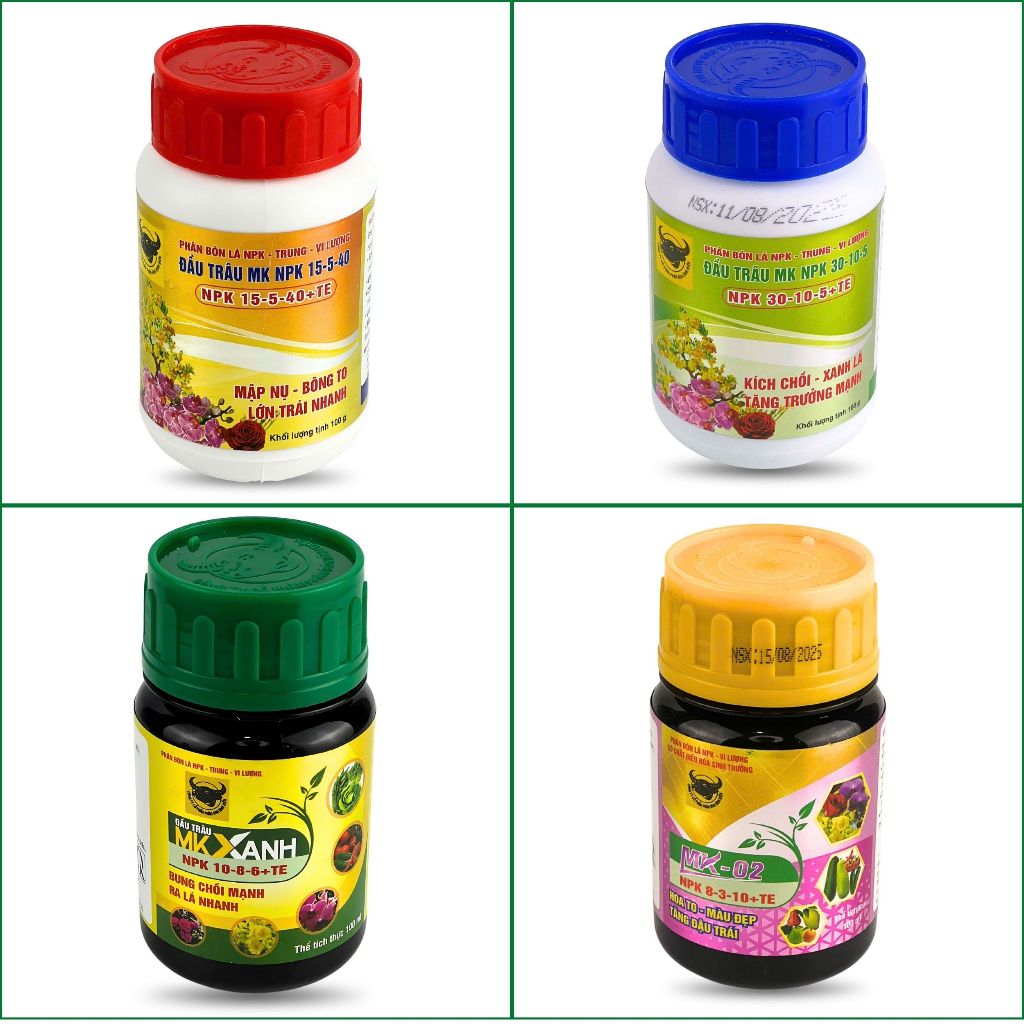 Phân bón lá Đầu Trâu MK, Phân 30-10-5+TE, BĐ-MK 15-5-40+TE, MK 02 8-3-10+TE, MK Xanh Cung cấp dinh d