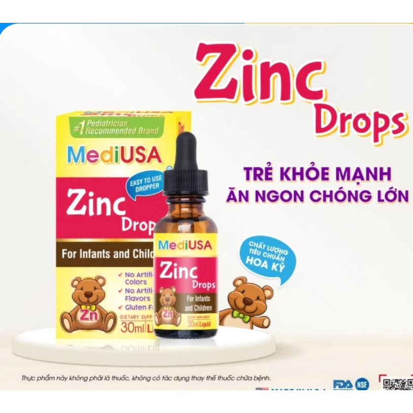 MediUSA Zinc Drops Siro kẽm hữu cơ cho bé biếng ăn - Lọ 30ml tăng đề kháng, hỗ trợ tiêu hóa