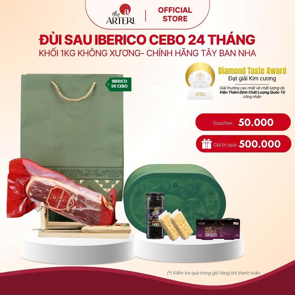 Hộp Quà Đùi Heo Muối Iberico 1kg Đùi Sau Iberico Cebo 24 Tháng Không Xương Deraza
