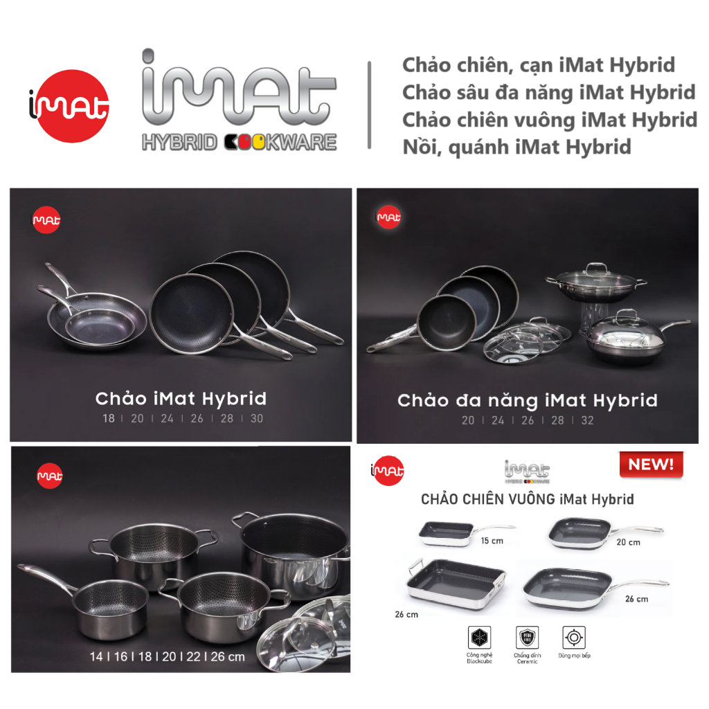 Nồi chảo chống dính iMat Hybrid Ceramic lòng đen nhiều kích thước