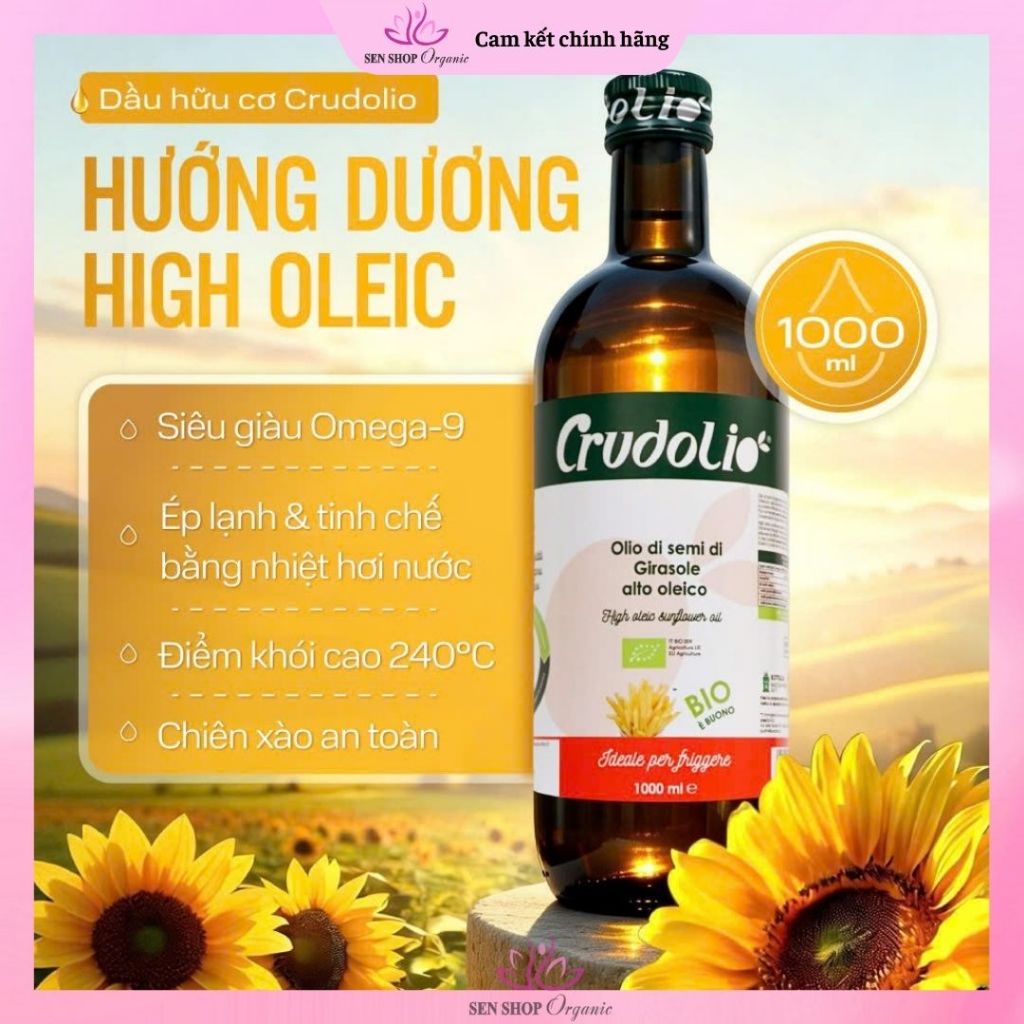 Dầu hướng dương hữu cơ Crudolio & Sungarden - 1L