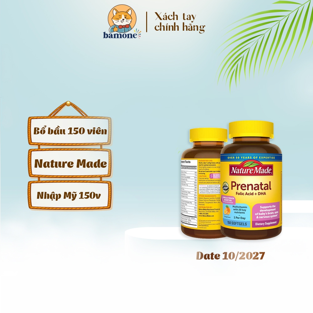 [Bill Mỹ] Vitamin bổ bầu Prenatal Nature Made DHA