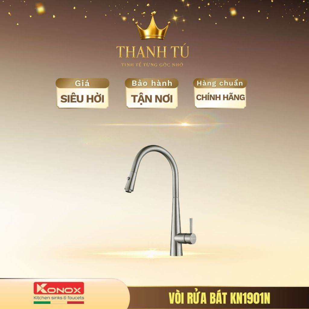 Vòi rửa bát rút dây Konox KN1901N sáng bóng chịu nhiệt tốt dễ vệ sinh chống bám bẩn