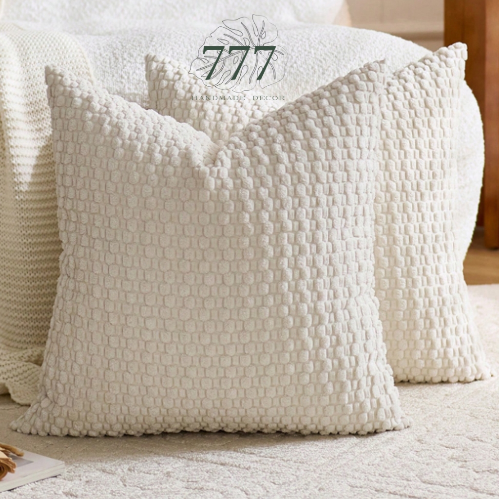 Vỏ Gối Trang Trí Sofa 45x45- Vỏ Gối Tết Sofa -Vỏ Gối Nhung Tăm MàuTrắng-Vỏ Gối Tựa Lưng-777079