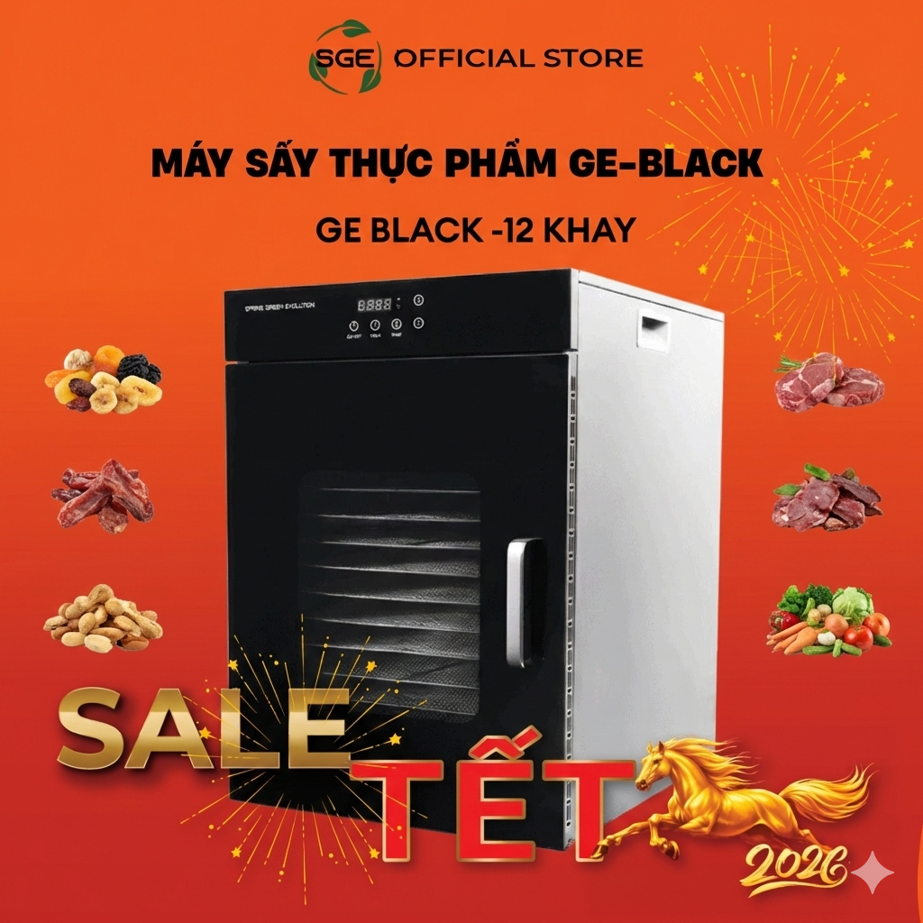 Máy Sấy Thực Phẩm SGE GEB12 Khay Công Suất 1000W, Sấy Mọi Thực Phẩm, Tiết Kiệm Điện, Vỏ Máy Inox