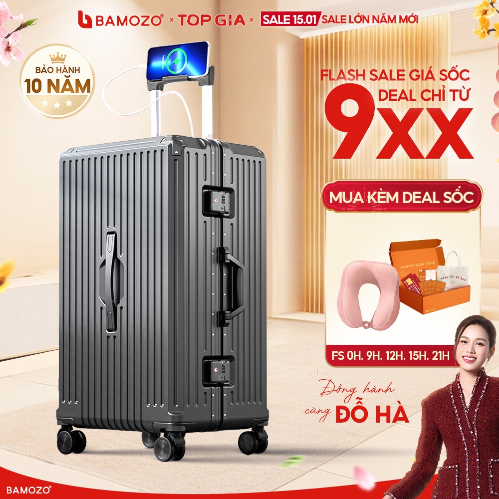 [Hỏa tốc] Vali size 28 khung nhôm Bamozo khóa sập chống rạch khóa, chống xước - 10 năm bảo hành_ULTR