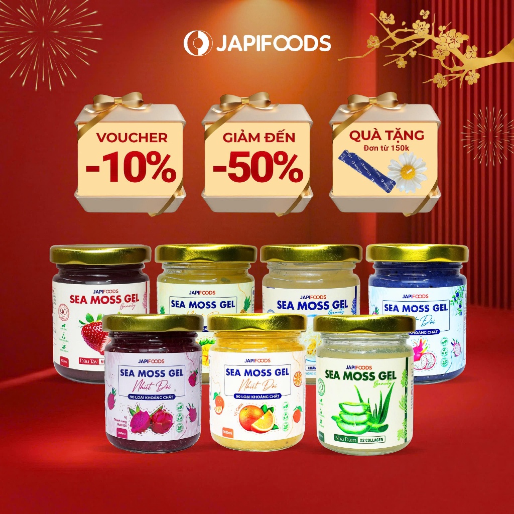 Sea Moss Gel Nước Rong Sụn Lên Men Vị Cam, Dứa, Xoài, Nguyên Bản JAPIFOOD