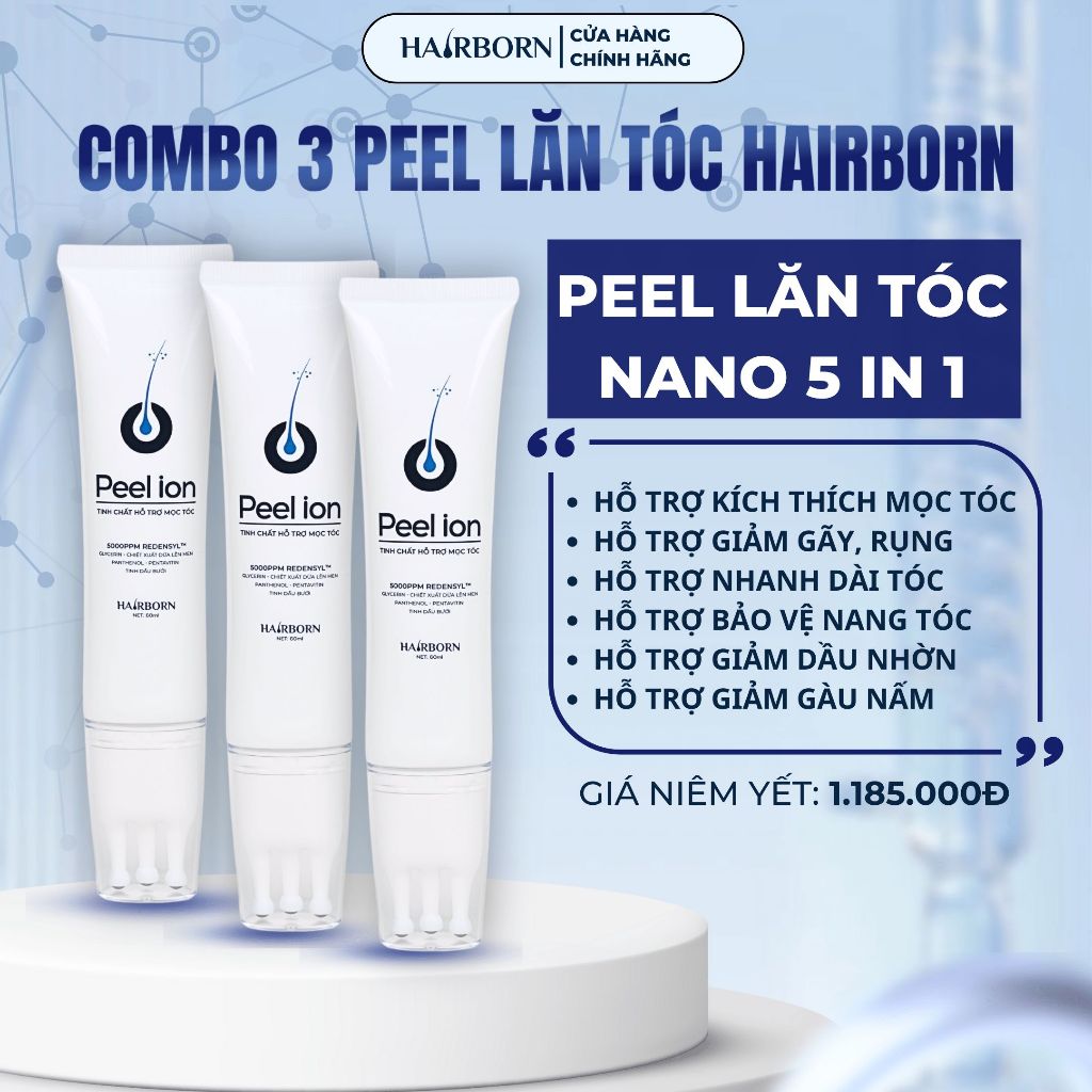 Lăn Mọc Tóc Mocha Hairborn , Tinh Chất Mọc Tóc Công Nghệ Ion Nano 2 chiều , Peel Ion Hairborn 60ml [