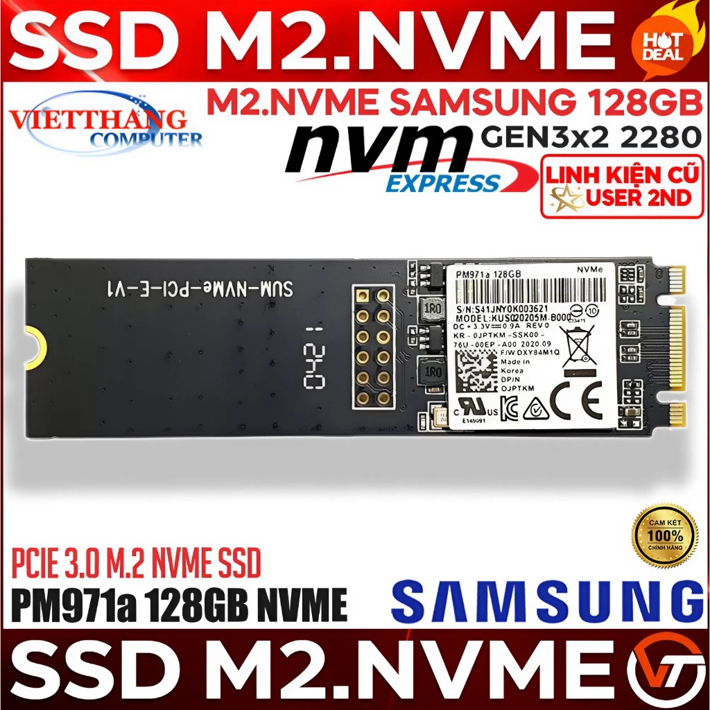 Ổ cứng SSD Samsung M2.Nvme PM971a 128GB Gen3x2 2282 SSD Nvme Cũ đã qua sử dụng ( Cũ - 2nd )