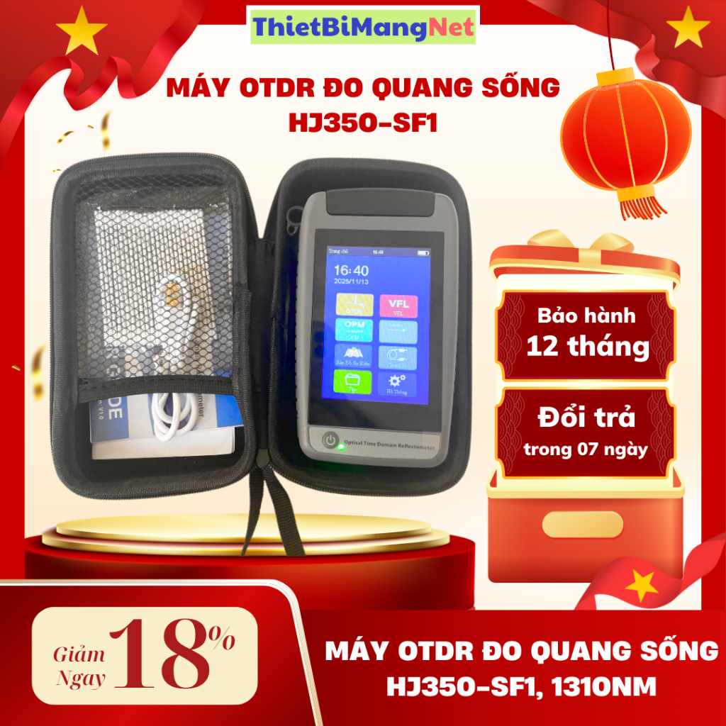 Máy OTDR đo quang sống HJ350-SF1, Bức sóng1310nm, Tặng miếng dán màn hình