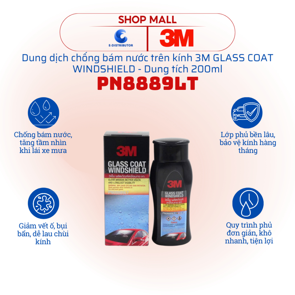[HỎA TỐC] Dung dịch chống bám nước kính lái ô tô Glass Coat Windshield 3M PN8889LT - Dung tích 200ml
