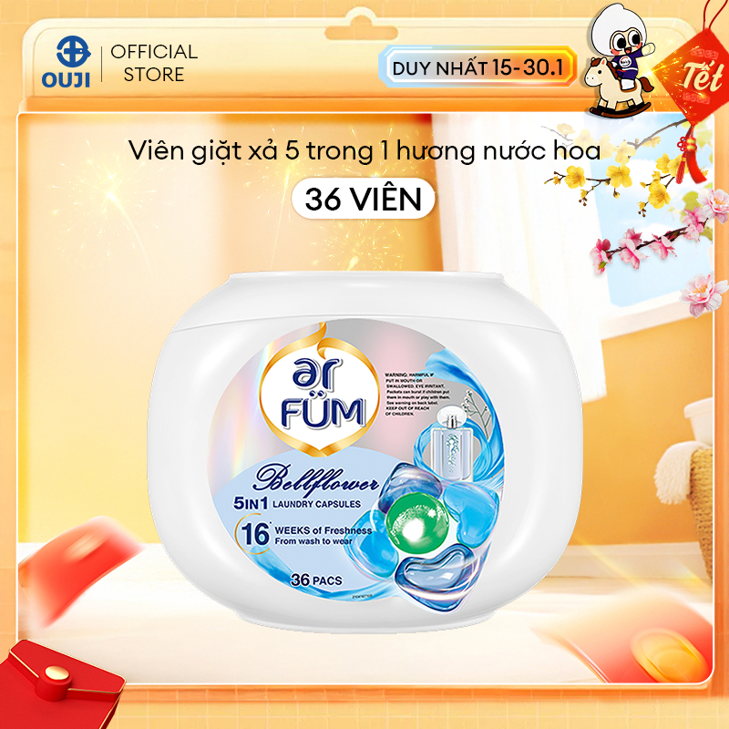 Viên giặt xả arFUM 5 trong 1, tinh dầu nước hoa thơm lâu, khử khuẩn 99% - (36 viên/ 50 viên)