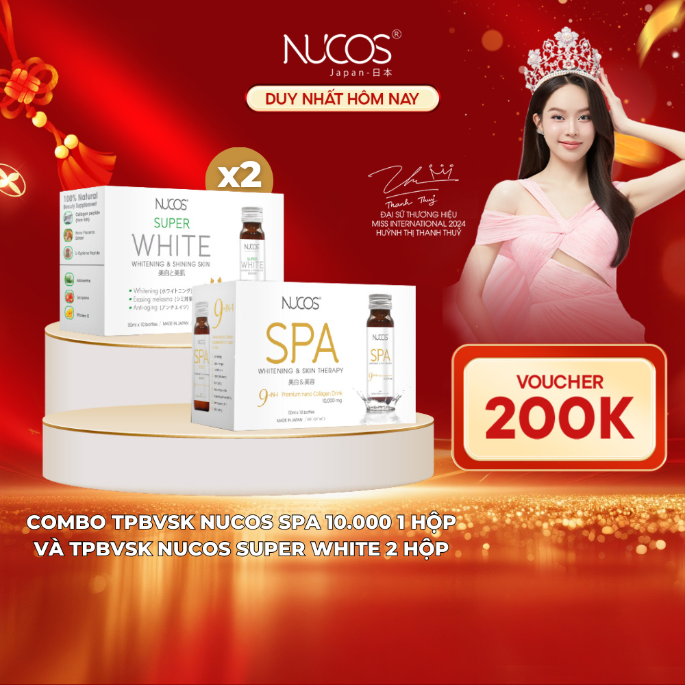 TPBVSK Combo Hỗ Trợ Chống Lão Hoá Nước Uống Collagen Nucos Spa 10000 1hộp và Nucos Super White 2hộp