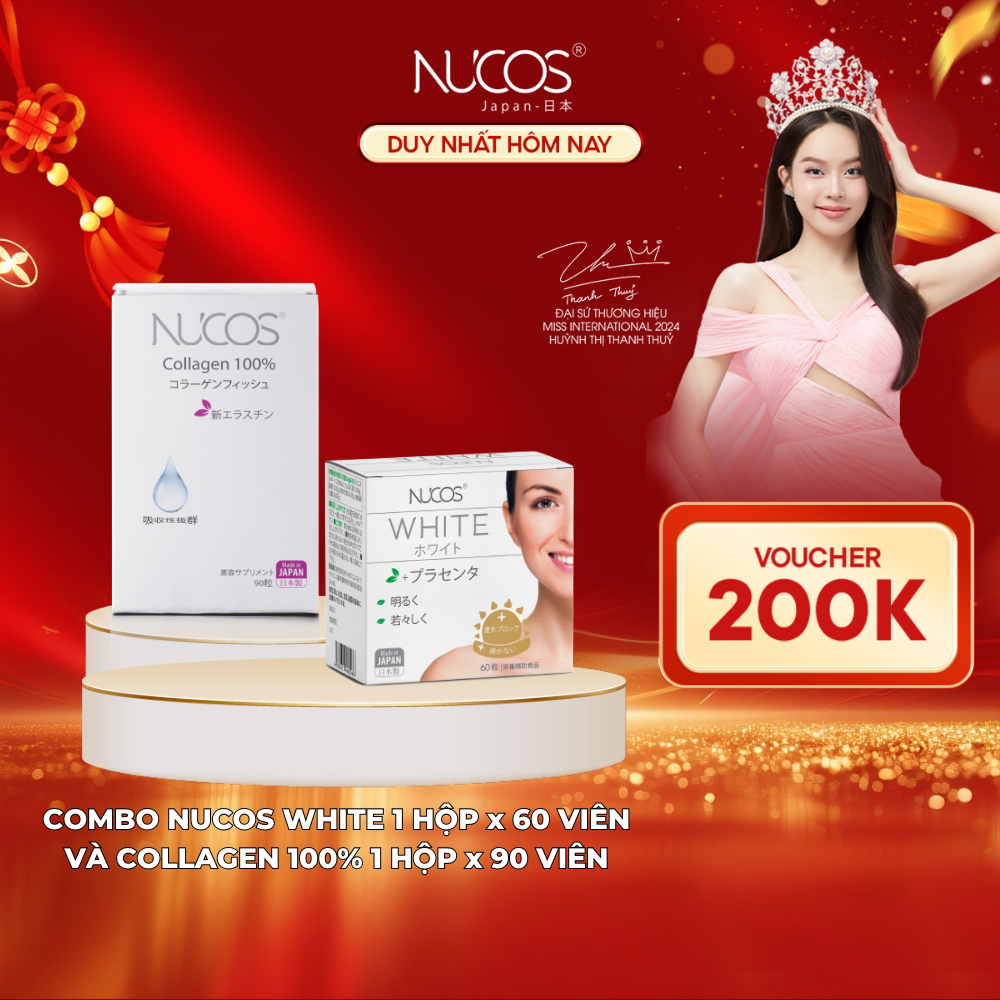 TPBVSK Combo Trắng Da Chống Lão Hoá Viên Uống Nucos White Hộp 60Viên, Nucos Collagen 100% Hộp 90Viên