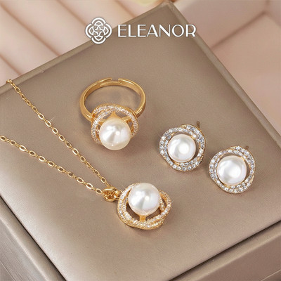 Dây chuyền bông tai nhẫn nữ Eleanor Accessories bộ trang sức đính đá phụ kiện trang sức 7340