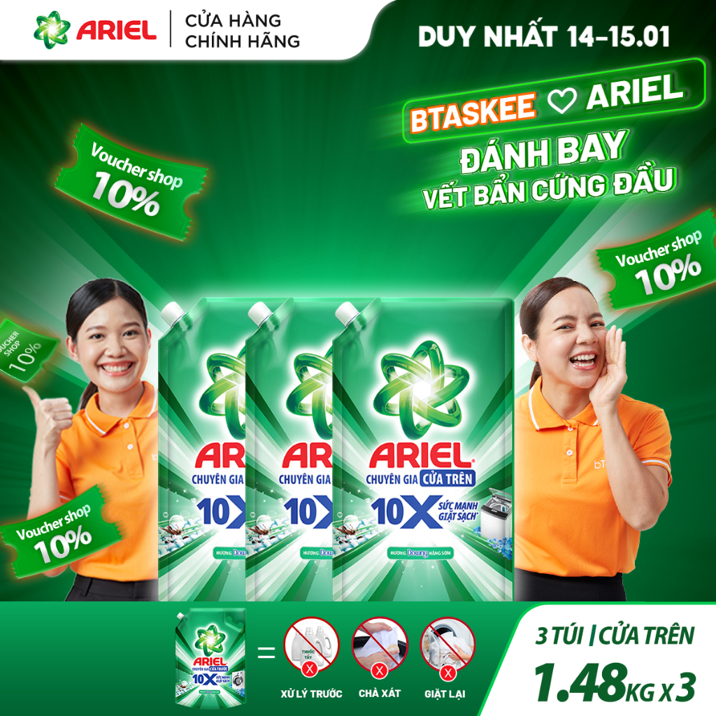 [Ariel x Btaskee] Combo 3 Nước Giặt Cửa Trên ARIEL 10X Giặt Sạch 1.48KG