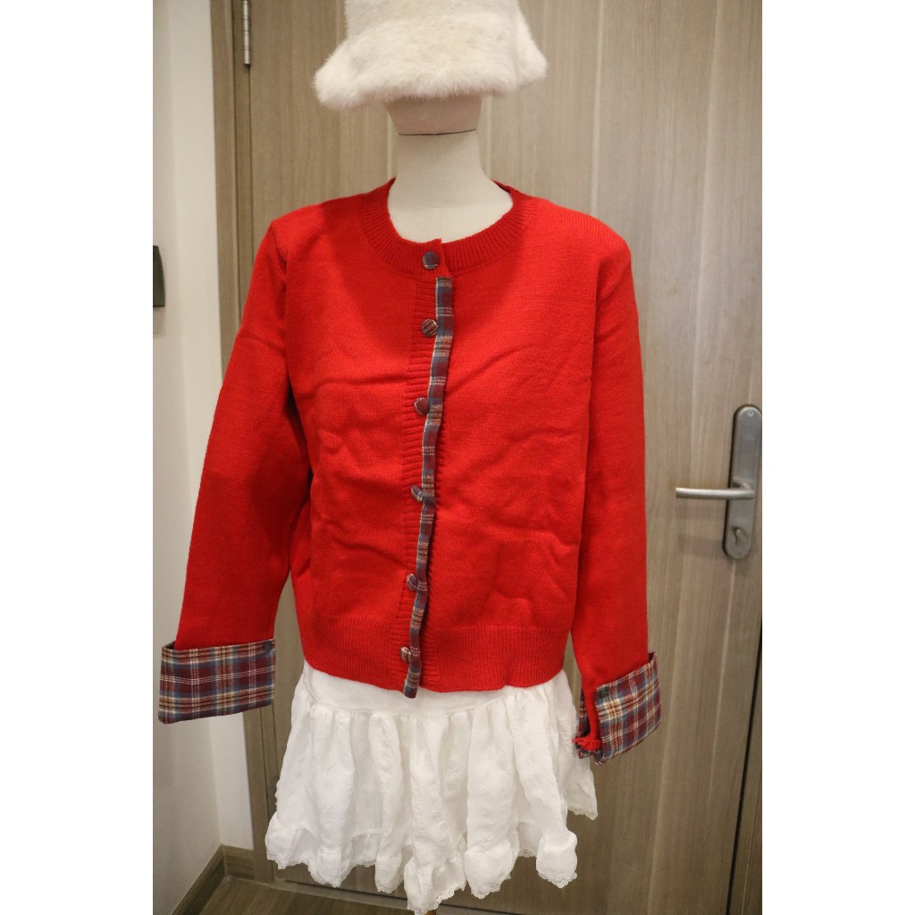 [XẢ KHO THANH LÝ] Áo cardigan len 𝒀𝑼𝑴𝑴𝒀 cổ tròn, Áo len cardigan viền cúc bọc kẻ caro Hàn Quốc CA36 | BigBuy360 - bigbuy360.vn