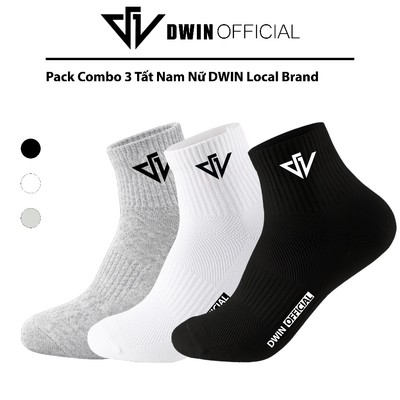 Combo 3 đôi tất nam nữ cổ trung dệt logo DWIN vớ chất co giãn thấm hút tốt thoáng khí khử khuẩn Local Brand TT01A