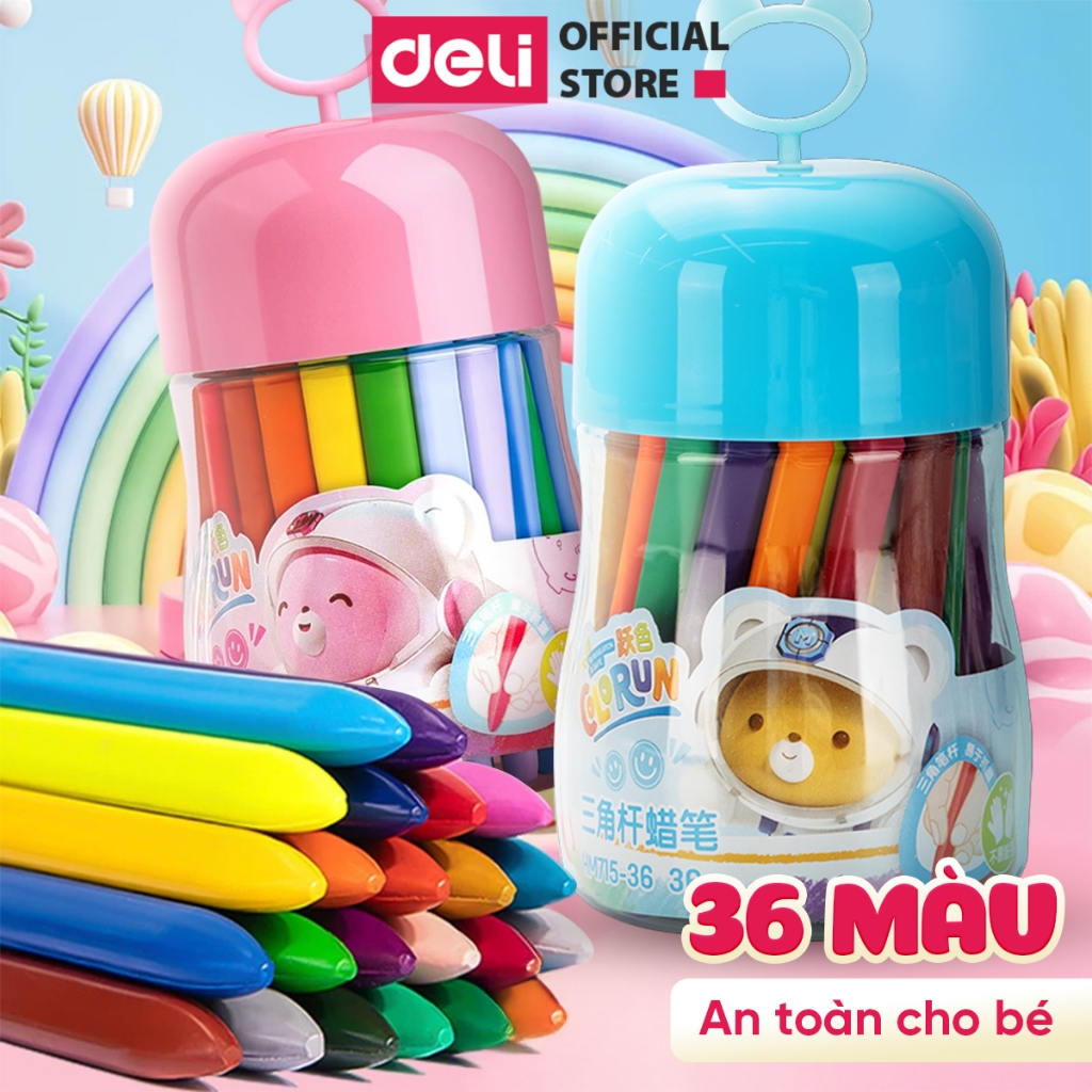 Bút Sáp Màu Hữu Cơ Cute Deli An Toàn Cho Bé Không Vấy Bẩn Tay Cho Bé Tô Màu Vẽ Tranh Mẫu Giáo Tiểu Học