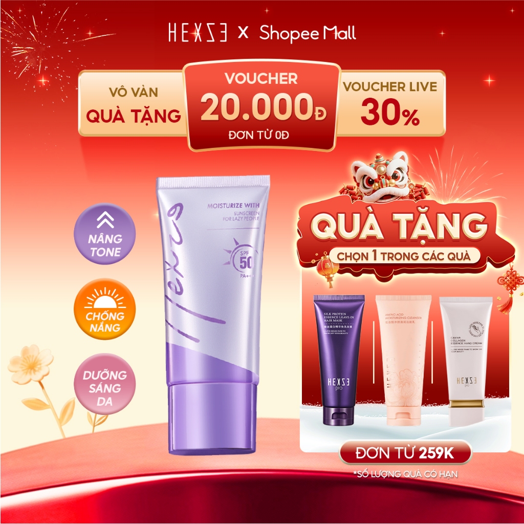 Kem lười chống nắng nâng tone HEXZE 50ml SPF50 PA+++, bảo vệ da cho làn da sáng hồng