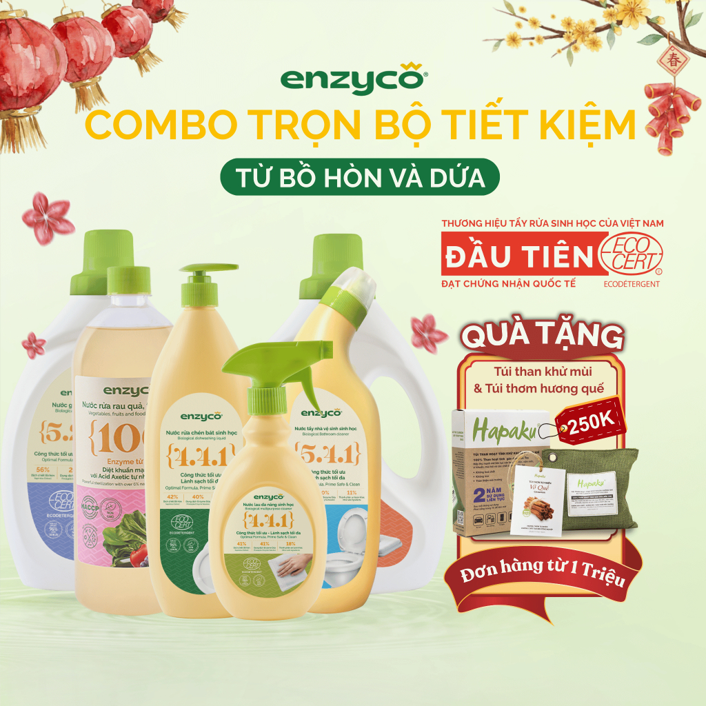 Combo Trọn Bộ-Nước Rửa Bát 870ml,Lau Sàn 2L,Rửa rau 1L,Nước Giặt 2L,Tẩy Bồn Cầu 860ml,Lau Bếp 475ml