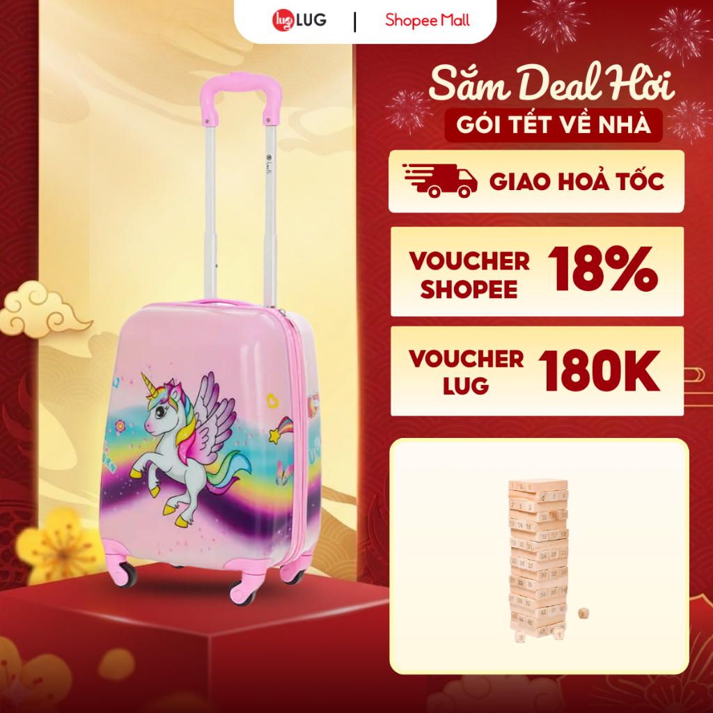 Vali Kéo Du Lịch Cho Bé LUG Lusetti MK00 Size18 Nhựa ABS + PC Nhẹ Và Chắc Chắn, Họa Tiết Dễ Thương