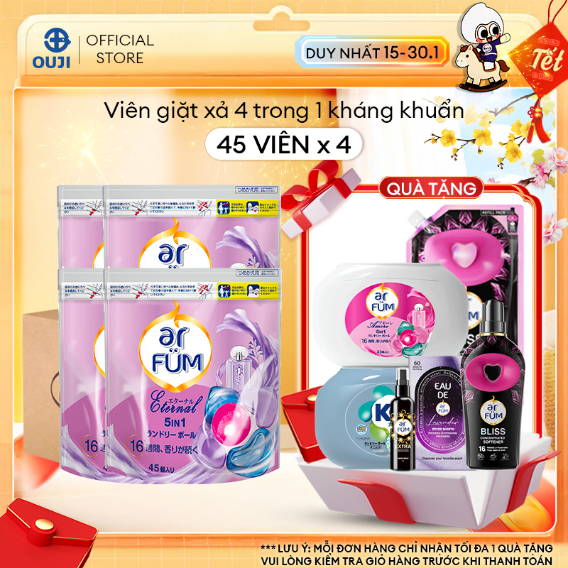 [MUA 1 TẶNG 6] Thùng 4 Túi Viên giặt Quần áo arFUM 5 trong 1 MỚI với tinh dầu nước hoa, khử khuẩn 99