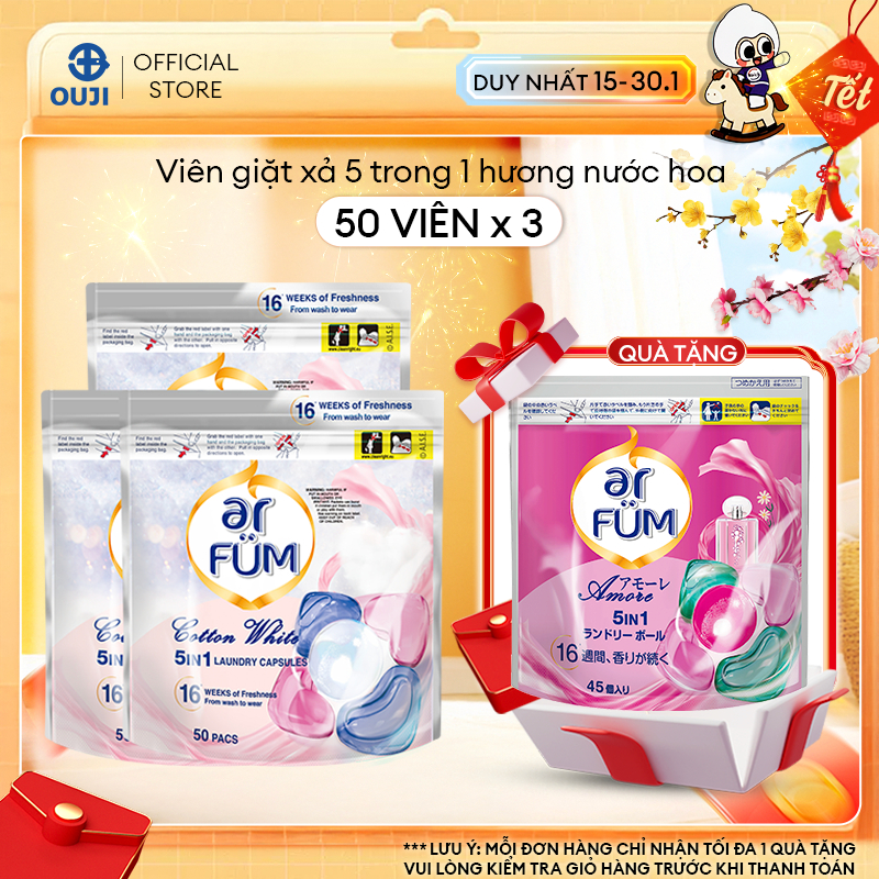 Combo 3 Túi Viên giặt Quần áo arFUM 5 trong 1 tinh dầu nước hoa, khử khuẩn 99% - 4 mùi hương (túi 50